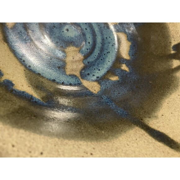 Hand Thrown Studio Art Pottery Bowl- Blue Abstract wash Drip Glazed Bowl VNT 11’ - Picture 10 of 16